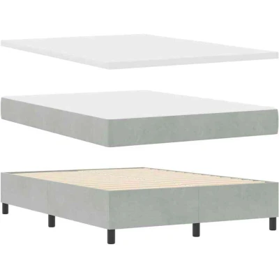 Image of vidaXL Box Spring Bed with Mattress &amp; Bench Light Grey 140x190 cm Velvet