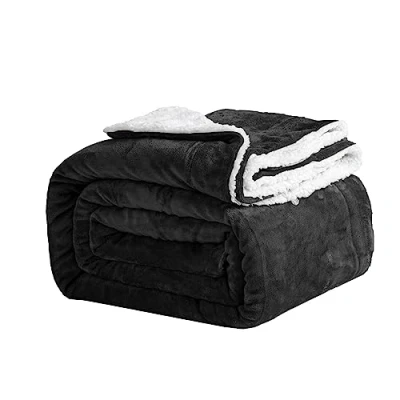 Image of Good Nite Bed Throw Blanket 150x200cm Sherpa Flannel Blankets Fleece Fluffy Lightweight Microfiber Solid for Sofa (Black, Double)