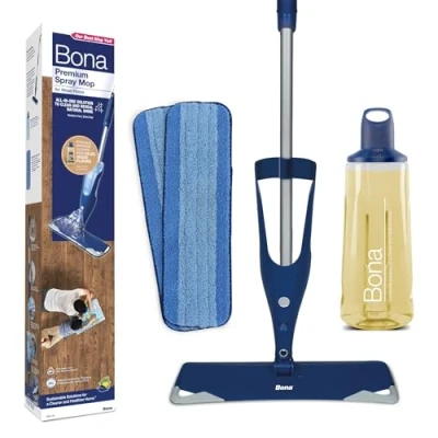 Image of Bona Premium Spray Mop Kit for Oiled Wood Floors, Floor Mops Cleaning Incl. 1x Cleaner Liquid Cartridge 850ml and 2x Microfibre Pad