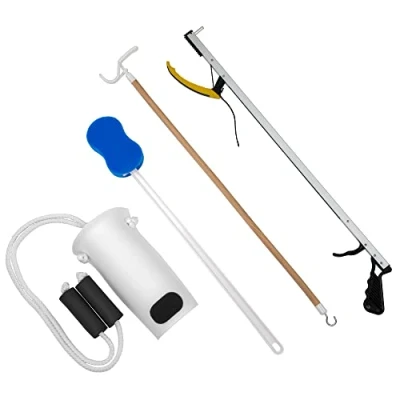 Image of FabLife Hip Kit Daily Living Aids for Mobility, Replacement Recovery, Knee and Back Surgery Includes Grabber Reacher, Bath Sponge Stick, Sock Aid, Shoehorn, Dressing Stick