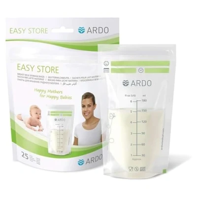 Image of Ardo Easy Store 180ml Breast Milk Storage Bags. 25 Pre Sterilised Disposable Pouches to in Fridge &amp; Freezer. BPA Free Leak Proof Breastfeeding Bags with Double Zips. (180ml, Bags)