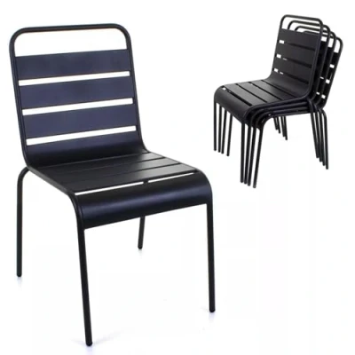 Image of marko Outdoor Slatted Bistro Furniture Steel Sand Grey Garden Patio Cafe Restaurant Diner Seating Sets Chairs Tables Folding Stacking (Single Chair)