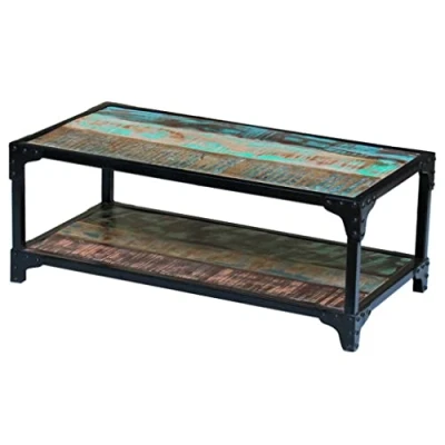 Image of vidaXL Reclaimed Wood Coffee Table Rustic Handmade Steel Frame, Multicolour Solid Wood, Ideal for Living Room/Lounge