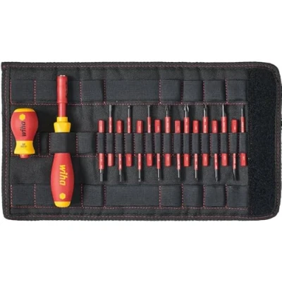 Image of Wiha screwdriver and bit set slimVario (41231) 19 pcs. handle vde bits for electricians i slotted/cross/PlusMinus/TORX/internal hexagon