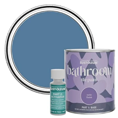 Image of Rust Oleum Blue Water Resistant Bathroom Tile Paint in Satin Finish Silk 750ml