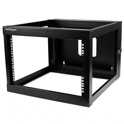 Image of StarTech.com 4 Post 6U Hinged Wall Mount Network Rack, 19&quot; Open Frame Server Rack with 19.8in Mounting Depth, Swing Out Data for IT / AV Computer Equipment, TAA (RK619WALLOH)