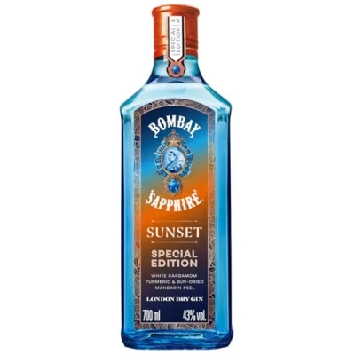 Image of Bombay Sapphire Sunset Limited Edition Premium London Dry Gin, 43% ABV, 70cl, Vapour Infused With White Cardamon, Tumeric &amp; Sun Dried Mandarin, 700ml