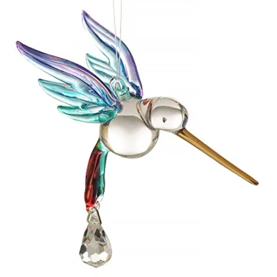 Image of Handmade Fantasy Glass Hummingbird Suncatcher Gift Rainbow