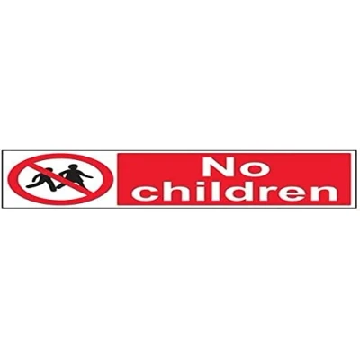 Image of VSafety No Children Prohibition Sign Landscape 600mm x 200mm Self Adhesive Vinyl