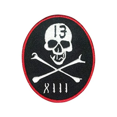 Image of Lucky 13 Danger Skeleton Logo Patch Iron On Sew Embroidered Badge Applique for Clothes Shirts Jeans etc