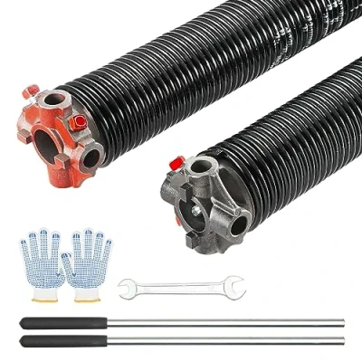 Image of VEVOR Garage Door Torsion Springs, Pair of 0.218 x 2 24inch, 16000 Cycles, Springs with Non Slip Winding Bars, Gloves and Mounting Wrench, Electrophoresis Coated for Replacement