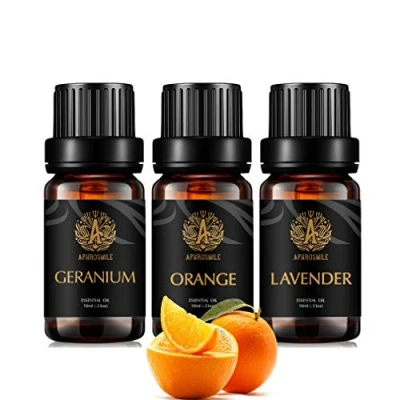 Image of Aromatherapy Orange Essential Oil Set for Diffuser, 3X10ml 100% Pure Geranium Kit Humidifier Orange, Geranium, Lavender Set, Oils