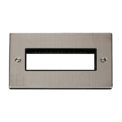 Image of Click Deco 2 Gang Plate 6 Aperture Unfurnished Stainless Steel Black Inserts