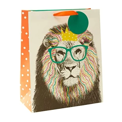 Image of Vivid Safari Lion Themed Large Gift Bag With Tag Wrapping Essentials