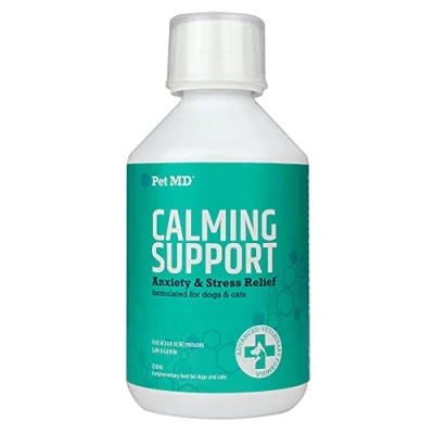 Image of Pet MD Calming Support Cat &amp; Dog Anxiety Relief Aid Stress and Relaxer Oil Fireworks Separation for Dogs Caramel Flavour 250mL
