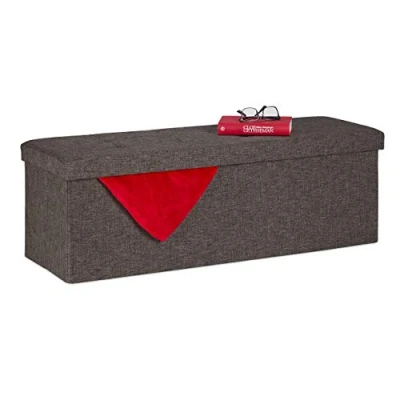 Image of Storage Bench, Fabric Cover, 130 l Capacity, h x w d: approx. 38.5 114 37.5 cm, Brown Relaxdays