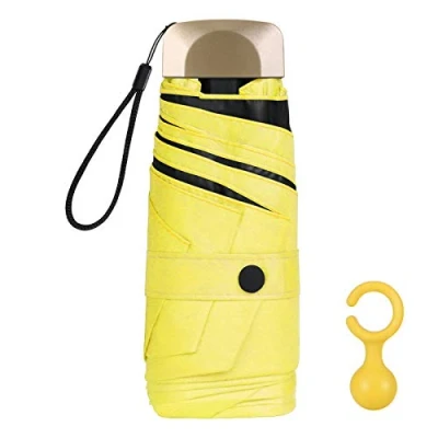 Image of Vicloon Mini Umbrella, Pocket Umbrella with Golden Handle, 210T Black Rubber Cloth &amp; 6 Aluminum Alloy Ribs, Foldable Compact Travel UPF&gt;50+ UV Resistance, Rain and Sun