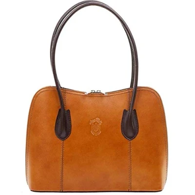 Image of Handbag Bliss Women Shoulder Bag Grab Vera Pelle Italian Smooth Leather Classic Style Medium (Tan &amp; Brown)