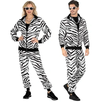 Image of Widmann 78980 Kostüm Trainingsanzug, Tiermuster Zebra Costume Tracksuit, Animal Print, XXL