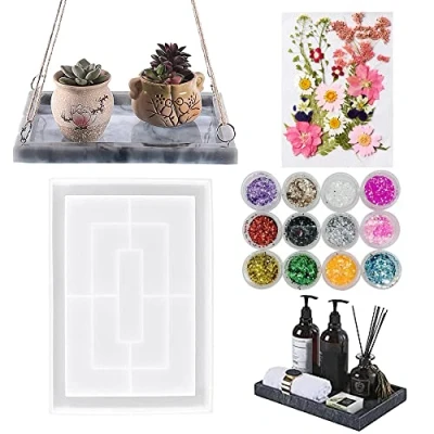 Image of Woohome Jewelry Silicone Moulds Large Rectangle Resin Rolling Tray with Edge, Decorative Board Mould Dried Flowers Sequin for DIY Epoxy Casting, Craft Supplies