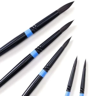 Image of tumuarta Watercolour Paint Brushes, Short Handle, Round, Synthetic Squirrel Hair, №4, №6, №8, №10, №12, 5 Piece Set for Watercolor and Acrylic (5, Black)
