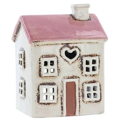 Image of Shudehill Giftware Village Pottery Mini Cream/Pink House With Heart Tealight Holder 331032