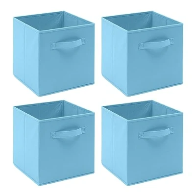 Image of BonChoice Foldable Storage Cubes Boxes Pack of 4 with Handle for Home Organization, Fabric Wardrobe Box Organizer Basket Bins Clothes Beddings Toys Towels, Collapsible &amp; Durable (Blue, 4)