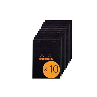 Image of RHODIA 164009C Stapled Notepad Meeting N16 Black A5 Pre Printed Date/Notes/Action 80 Detachable Sheets White Clairefontaine Paper g/m² Pack of 10 pads