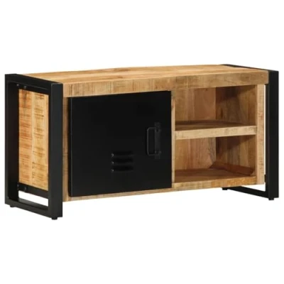 Image of vidaXL TV Cabinet Mango Wood/Iron 80x30x40 cm Retro Media Unit Sideboard for Living Room &amp; Bedroom Black/Brown