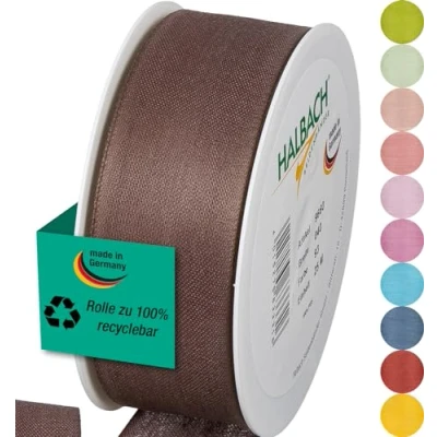 Image of Halbach Seidenbänder Gift Ribbon Width 40 mm Length 25 m Made in Germany Ribbons a Variety of Colours and Widths Perfect for Packaging Decorating, Colour: Dark Brown