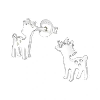 Image of The Rose &amp; Silver Company Women Girls 925 Sterling Cubic Zirconia Deer Stud Earrings