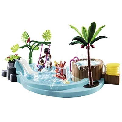 Image of Playmobil 70611 Family fun Aqua Park Children&#039;s Pool with Slide, indoor and outdoor water toy, exciting play, imaginative role playset suitable for children ages 4+