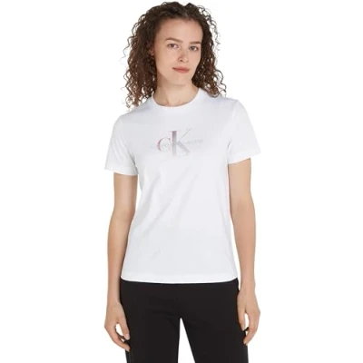 Image of Calvin Klein Jeans Women&#039;s DIFFUSED MONOLOGO Regular TEE J20J223264 S/S T Shirts, Bright White, XL