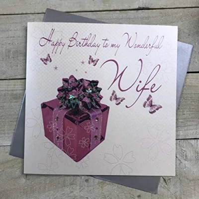 Image of white cotton cards Happy Wonderful Wife Handmade Large Birthday Card Present, Pink, XLWB1