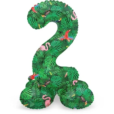 Image of Folat 63942 Standing 2 Jungle Vibe Green 72 cm Birthday Decoration Balloon Number No Helium Required, Standard Size