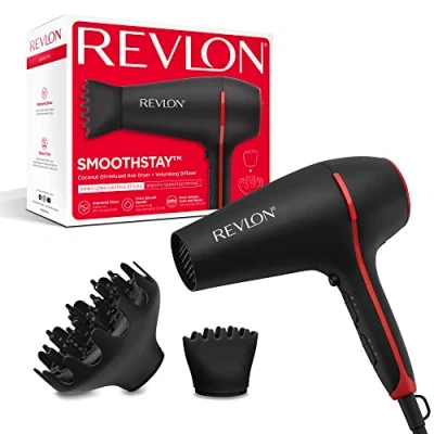 Image of Revlon Smoothstay Coconut Oil Infused Hair Dryer (2000 watts, 2 Accessories for Styling Versatility: Diffuser &amp; Concentrator Comb, Ceramic Tourmaline Ionic Technology) RVDR5317