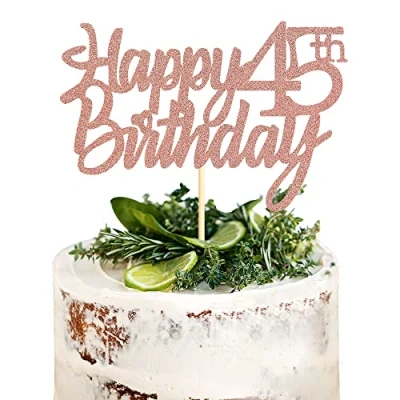 Image of Sumerk Rose Gold Glitter Happy 45th Birthday Cake Topper for Anniversary Party Decorations Pack of 1