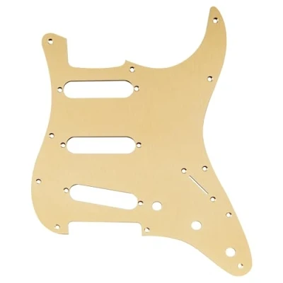 Image of Musiclily Pro 11 Holes Aluminum SSS Stratocaster Pickguard for American/Mexican Fender Standard Strat Style Electric Guitar, Gold Anodized