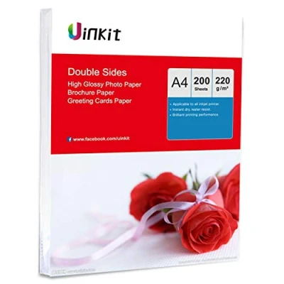 Image of A4 Double Sided High Glossy Photo Paper Inkjet 220Gsm Uinkit 200sheets for Printing Only