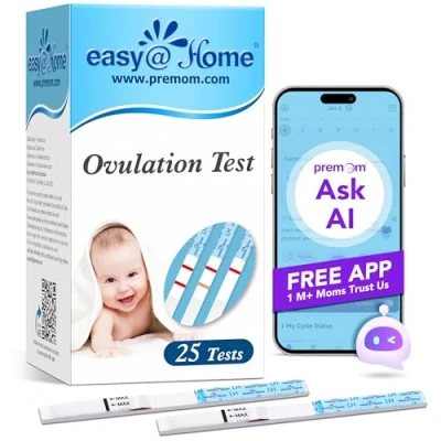 Image of Easy@Home 25 x Ovulation Test Strips, Predictor Kit, Powered by Premom iOS and Android App, LH Strips