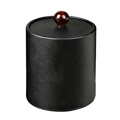 Image of Round Insulated Ice Bucket with Lid and Tongs, Stainless Steel Liner Buckets Strainer, for Cubes, Beer &amp; Champagne Bottles, Black