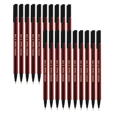 Image of NATARAJ Classy 20 x 0.7mm Fine Point BLACK Ballpoint Pens + 1 ZOFAX Ball Pen