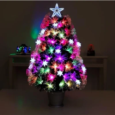 Image of Christmas Concepts® 3ft (36&quot;) Black Tree With Multi Coloured Fibre Optics &amp; Bright White LED Snowflakes Artificial Trees