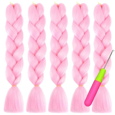 Image of Eyand 5PCS Jumbo Braids Synthetic Kanekalon Braiding Hair Extensions 100g/PC 24inch Ombre Crochet Twist Braided Hair(Pink)