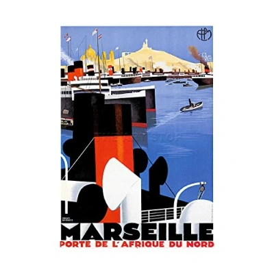 Image of Wee Blue Coo Travel Marseilles France Mediterranean Ad Picture Wall Art Print