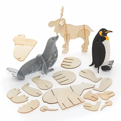 Image of Baker Ross FC265 Arctic Animal Wooden Decorations Pack of 5, Crafts to Make, Decorate and Display, Make Your Own