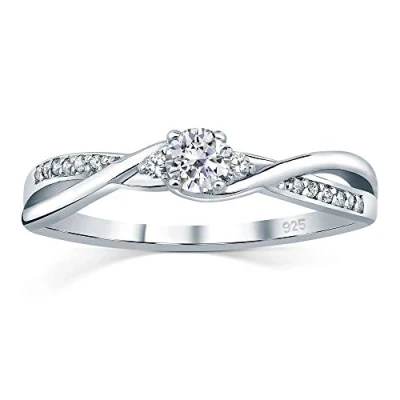 Image of SILVEGO Women 925 Sterling Silver Ring with Swarovski Zirconia Engagement