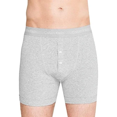 Image of Calvin Klein Boxer Brief Button Fly Long Leg Boxers for Men Mens Shorts Pack of 1 Grey Extra Large