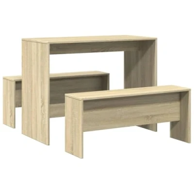 Image of vidaXL Sonoma Oak Dining Table &amp; Bench Set 3 Piece Engineered Wood Rectangular For Room/Kitchen