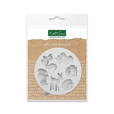 Image of Katy Sue Miniature Forest Animals Silicone Mould for Cake Decorating &amp; Craft Makes 2 Squirrels, Owl, Hedgehog, Deer Fox Size 80 x 75 10mm